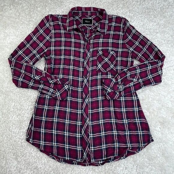 Rails Hunter Flannel Plaid Button Up Shirt Burgundy Blue - Picture 2 of 7